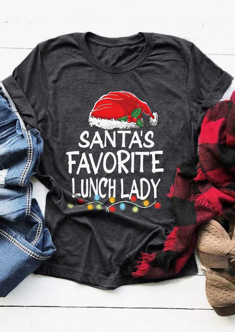 Christmas Santa's Favorite Lunch Lady T-Shirt Tee - Dark Grey