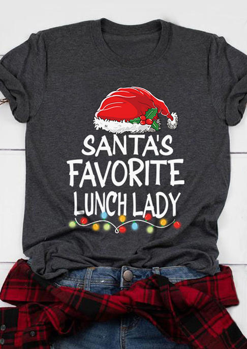 

T-shirts Tees Christmas Santa's Favorite Lunch Lady T-Shirt Tee - Dark Grey in Gray. Size