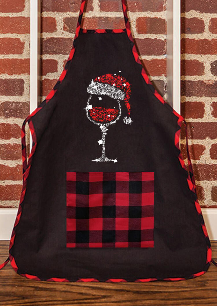 

Tools Christmas Plaid Pocket Antifouling Apron in Black. Size