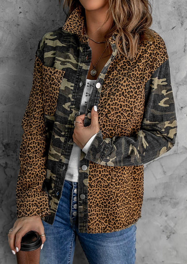 

Coats Leopard Camouflage Pocket Button Coat in Multicolor. Size: L,M,,XL