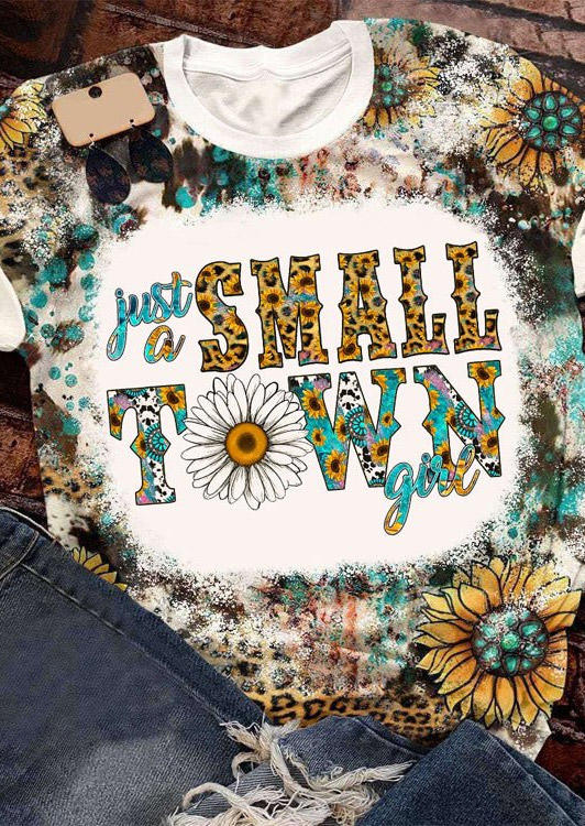 

T-shirts Tees Just A Small Town Girl Leopard Sunflower T-Shirt Tee in Multicolor. Size