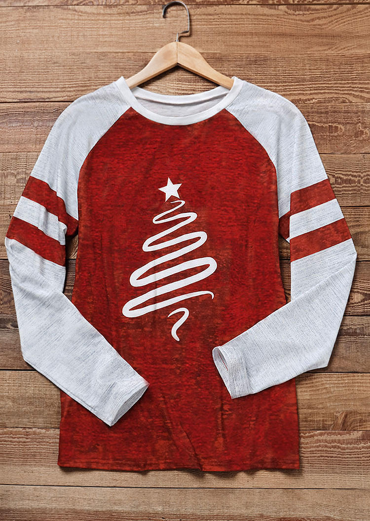

T-shirts Tees Christmas Tree Star Raglan Sleeve T-Shirt Tee in Red. Size