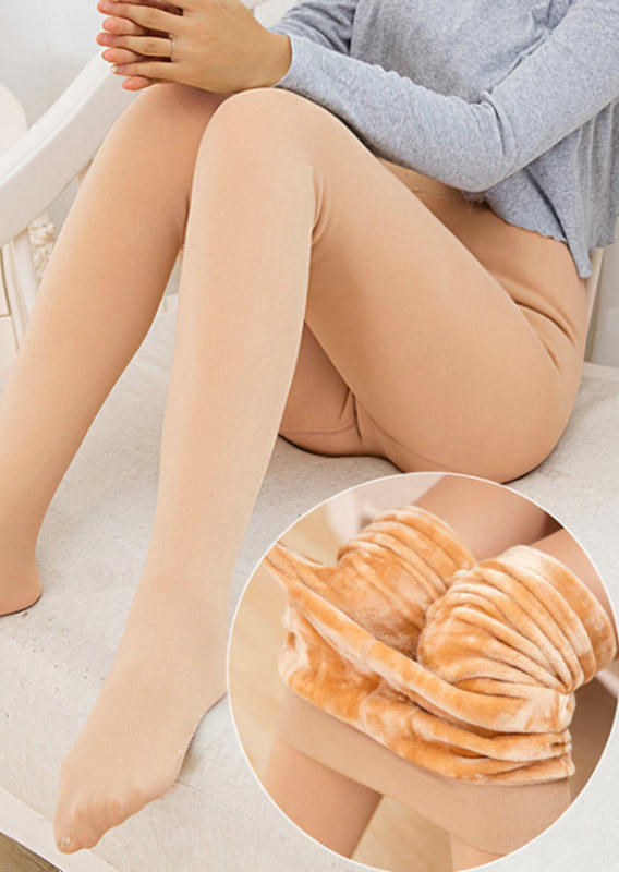 Leggings Thickened Warm Fleece Elastic Waist Skinny Leggings in Apricot. Size: One Size