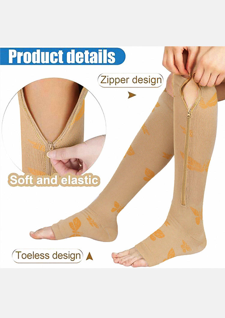 

Crew Socks Knitted Zipper Leg Warmers Socks - Flesh in Khaki. Size