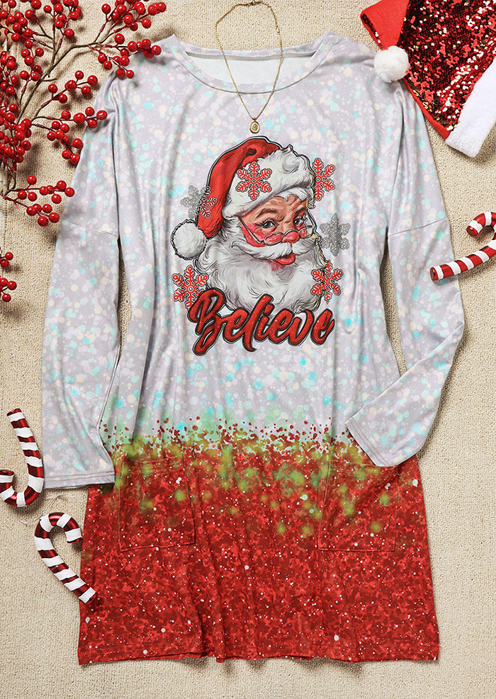 

Mini Dresses Christmas Believe Snowflake Santa Claus Mini Dress in Multicolor. Size: L,M,,XL