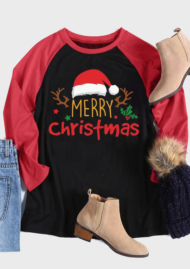 T-shirts Tees Merry Christmas Hat Mistletoe T-Shirt Tee in Black. Size: L,M,S