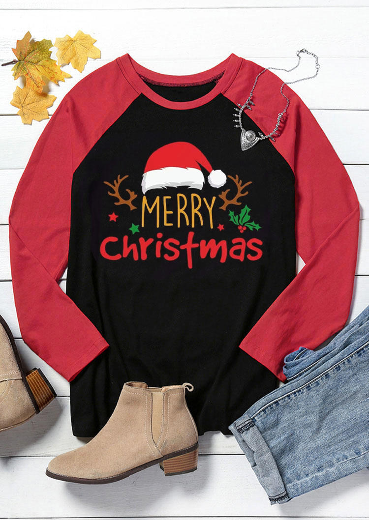 Merry Christmas Hat Mistletoe T-Shirt Tee - Black