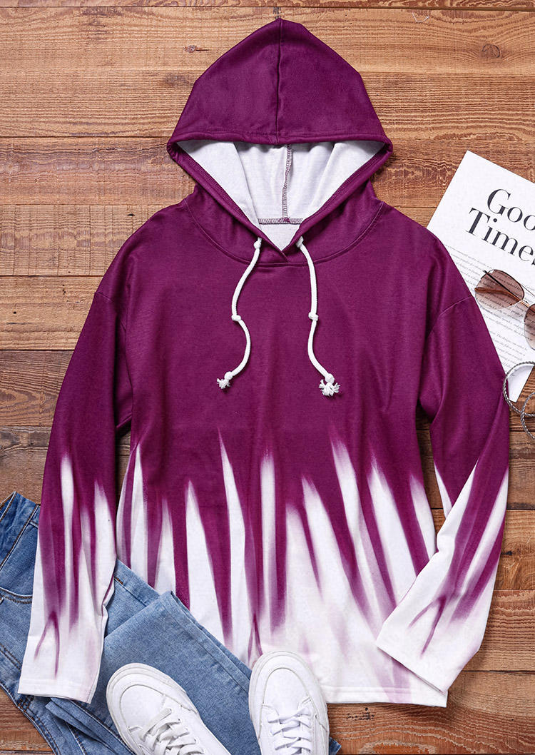 

Hoodies Gradient Long Sleeve Drawstring Hoodie in Purple. Size: ,XL