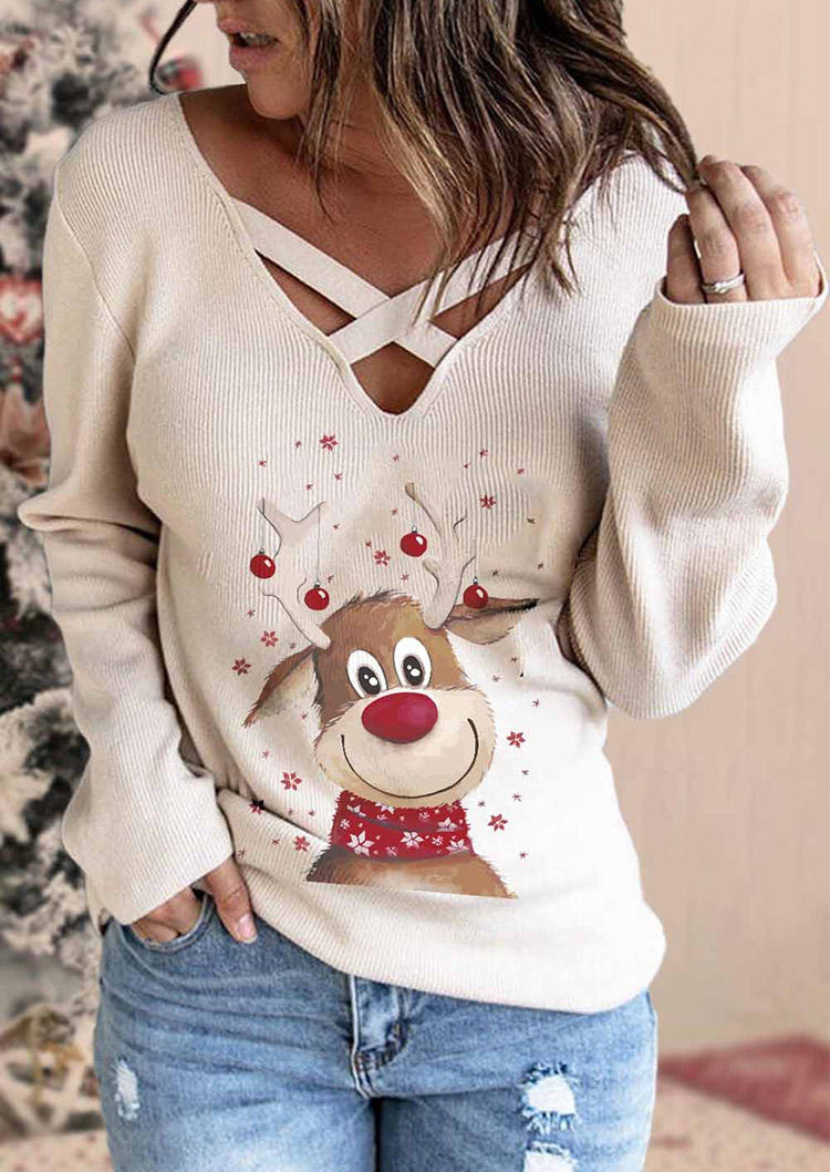 

Blouses Christmas Reindeer Snowflake Criss-Cross Blouse - Beige in White. Size