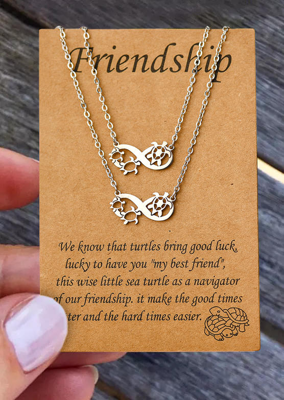 

Necklaces 2Pcs Friendship Turtle Hollow Out Necklace in Silver. Size