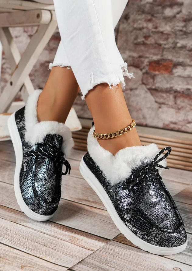 

Sneakers Snake Skin Plush Lace Up Sneakers in Black. Size