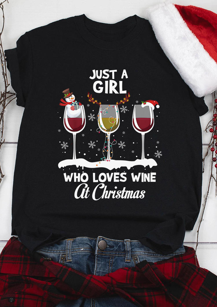 T-shirts Tees Just A Girl Who Loves Wine At Christmas T-Shirt Tee in Black. Size: S