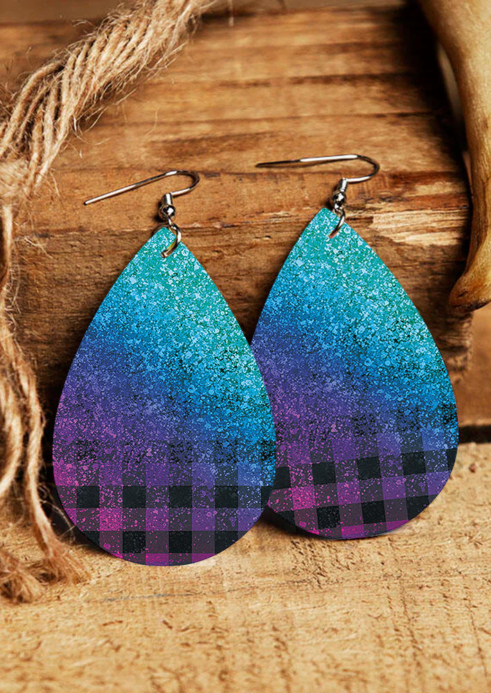 

Earrings Gradient Glitter Plaid Water Drop Earrings in Multicolor. Size