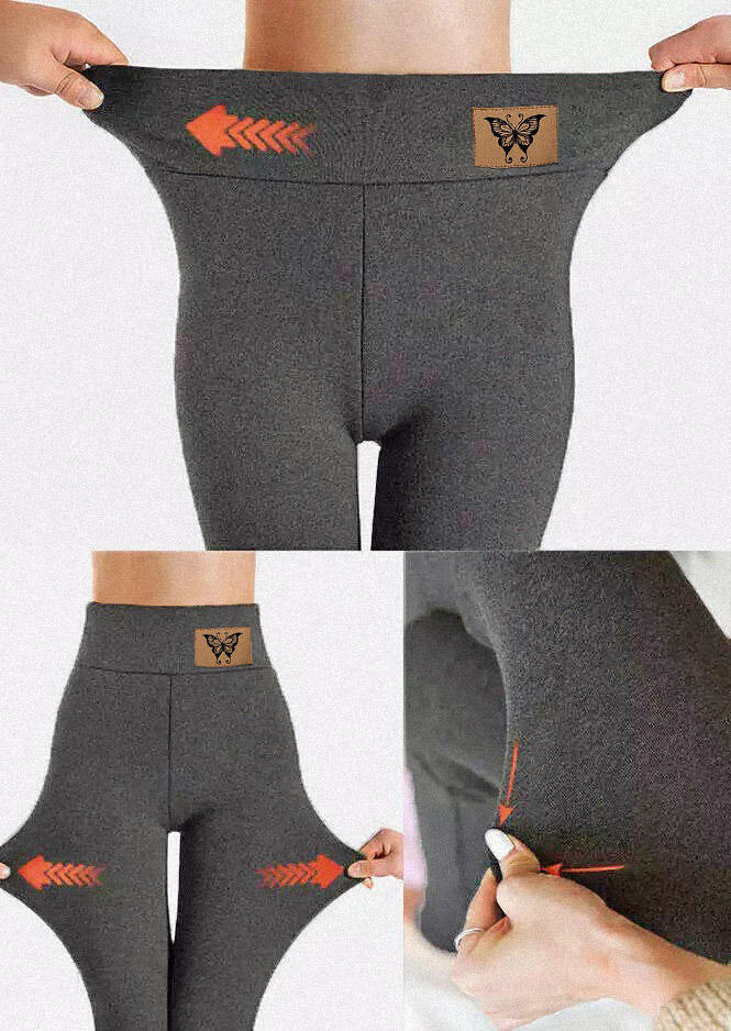 

Leggings Butterfly Thickened Warm Fleece Lined High Waist Leggings in Gray. Size