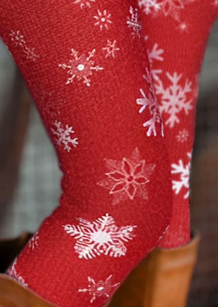 Leggings Christmas Snowflake Elastic Waist Skinny Leggings in Red. Size: L,M,S