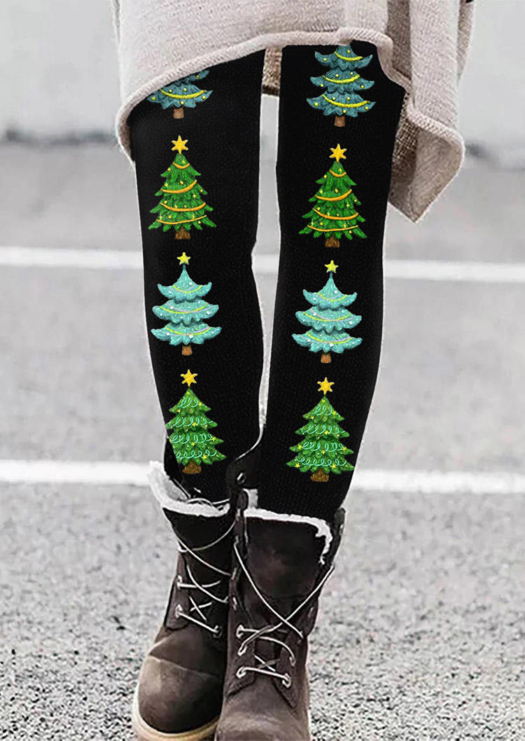 Leggings Christmas Tree Elastic Waist Skinny Leggings in Black. Size: L,S,XL