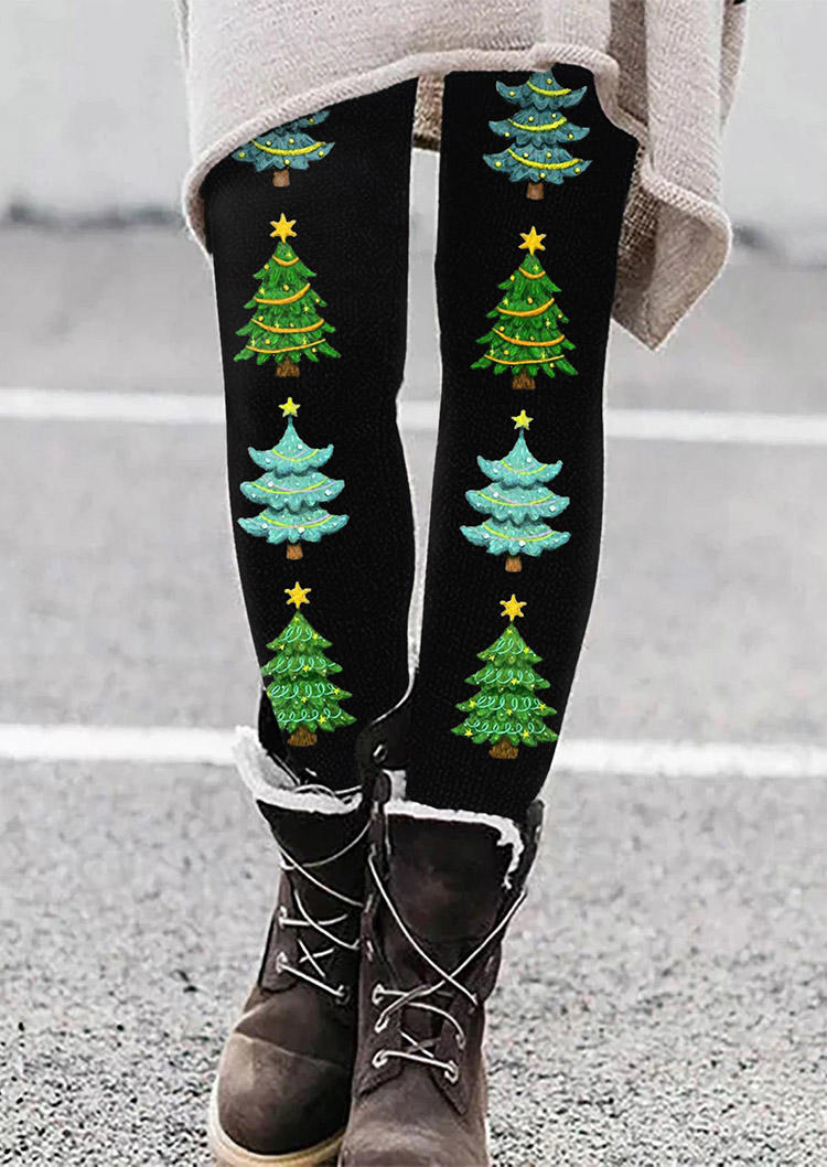 

Leggings Christmas Tree Elastic Waist Skinny Leggings in Black. Size
