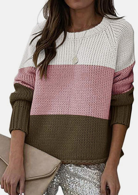 

Sweaters Color Block Knitted Sweater in Pink. Size