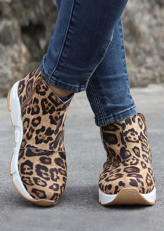 Sneakers Leopard Zipper Casual Sneakers in Multicolor. Size: 37,38,39,40,41