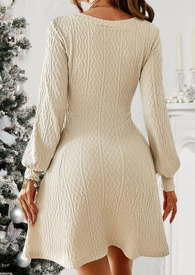 

Mini Dresses Jacquard Long Sleeve V-Neck Mini Dress in Apricot. Size: M