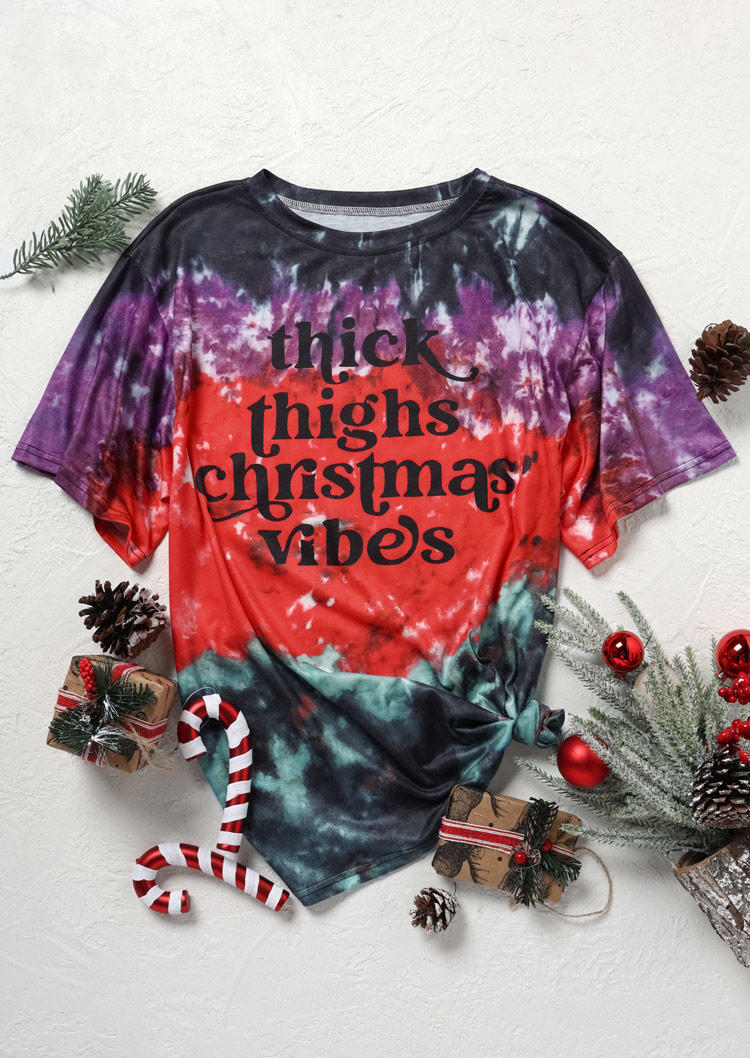 

T-shirts Tees Thick Thighs Christmas Vibes Tie Dye T-Shirt Tee in Multicolor. Size: L,M,,XL