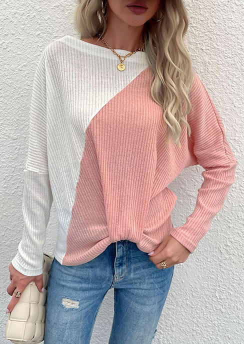

Blouses Color Block Twist Waffle Blouse in Pink. Size