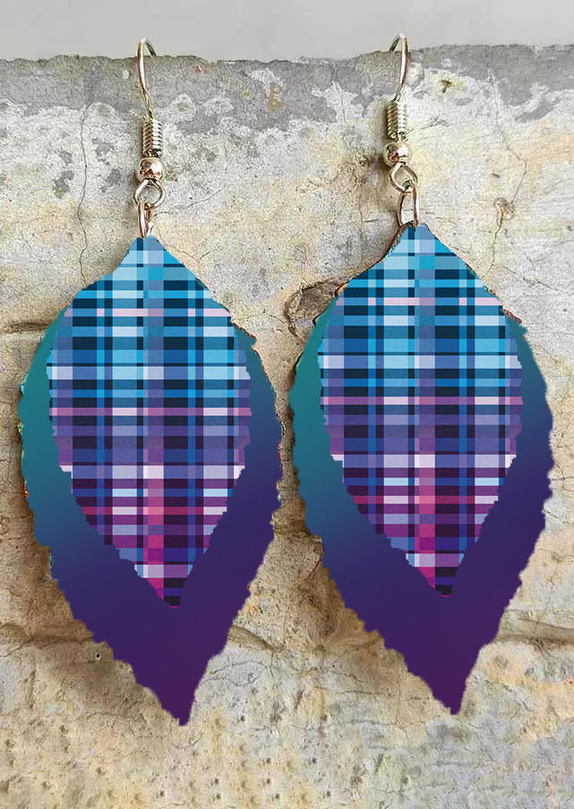 

Earrings Gradient Plaid Leaf Alloy Earrings in Blue. Size
