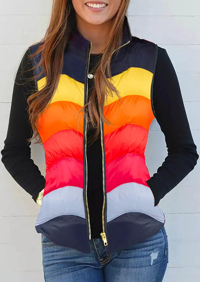 

Coats Color Block Zipper Pocket Vest Coat in Multicolor. Size