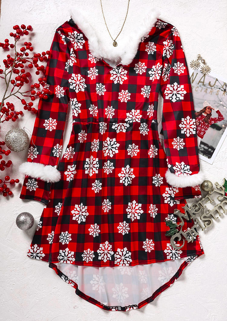 Mini Dresses Christmas Snowflake Faux Fur Asymmetric Mini Dress in Multicolor. Size: L,S,XL