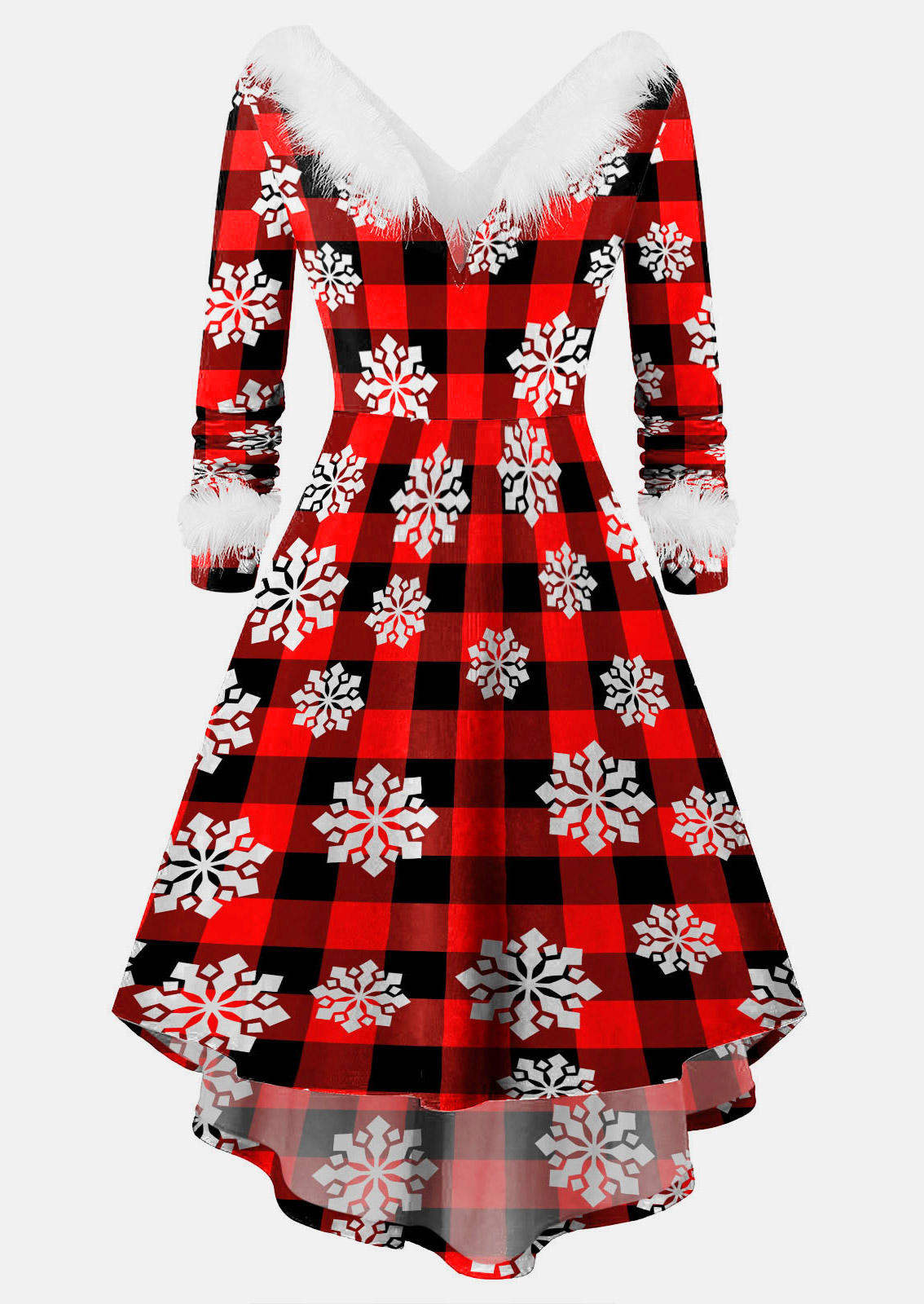 Christmas Snowflake Faux Fur Asymmetric Mini Dress