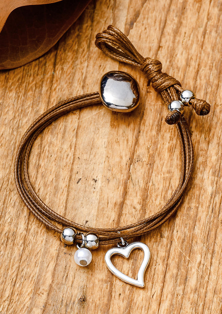 

Bracelet Beading Heart PU Leather Alloy Bracelet in Brown. Size
