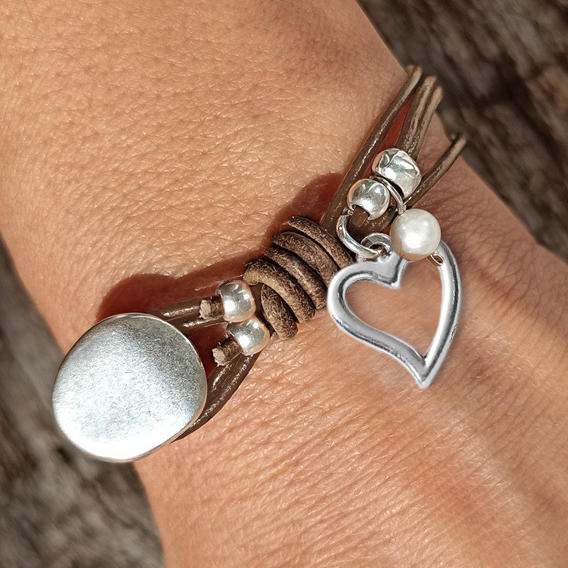 Beading Heart PU Leather Alloy Bracelet