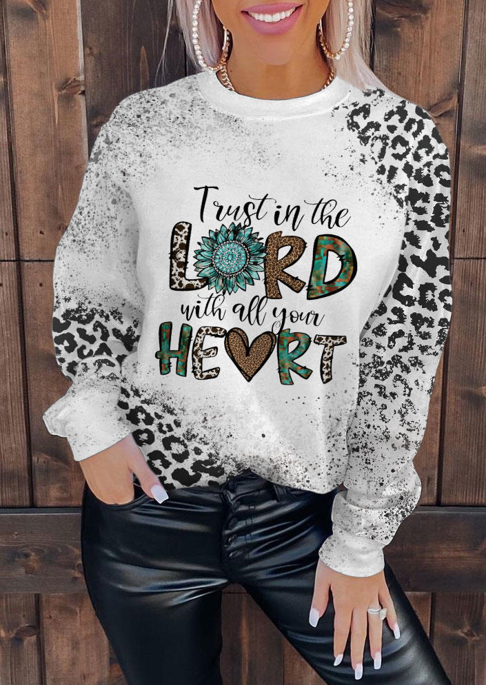 Trust In The LORD With All Your Heart Leopard Pullover Sweatshirt - Gray