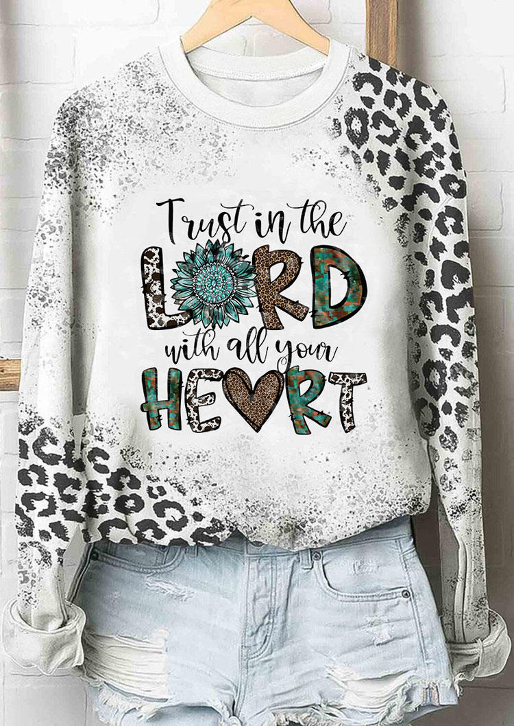 Sweatshirts Trust In The LORD With All Your Heart Leopard Pullover Sweatshirt in Gray. Size: M,XL