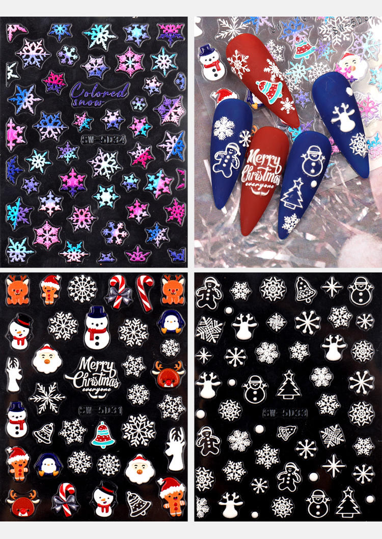 

Beauty 3Pcs Merry Christmas Snowman Snowflake Nail Stickers in Multicolor. Size