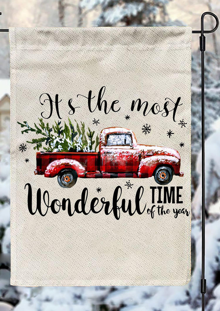 

Garden Flag It's The Most Wonderful Time Of The Year Truck Garden Flag Ornament- Beige in White. Size