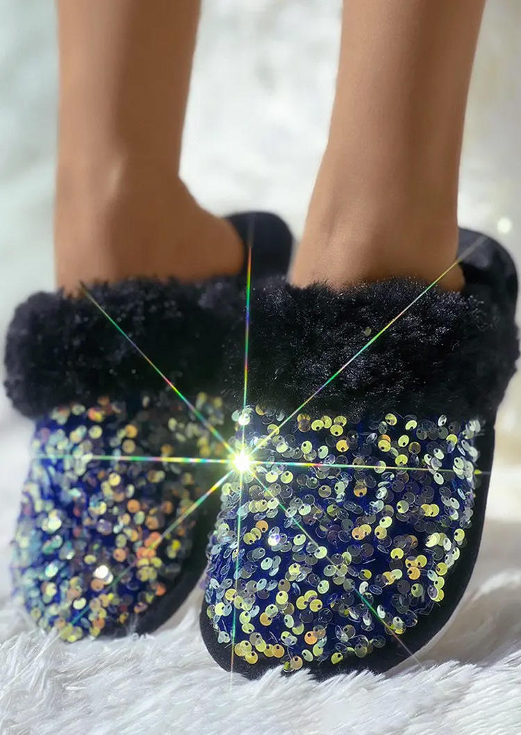 

Slippers Slip On Plush Slippers in Black. Size
