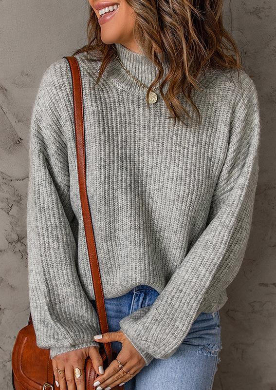 

Sweaters Knitted Drop Shoulder Turtleneck Sweater in Gray. Size