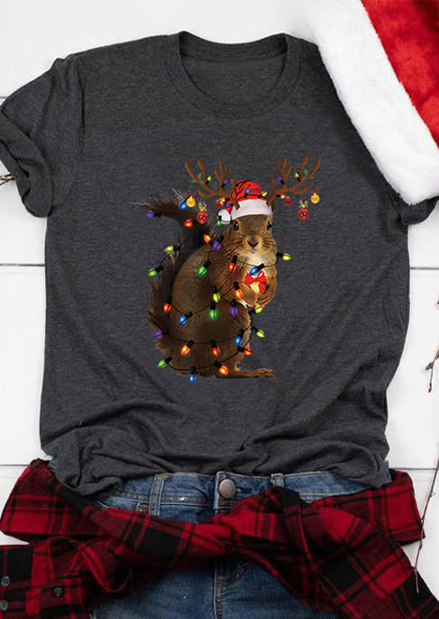 

T-shirts Tees Christmas Lantern Squirrel O-Neck T-Shirt Tee in Gray. Size