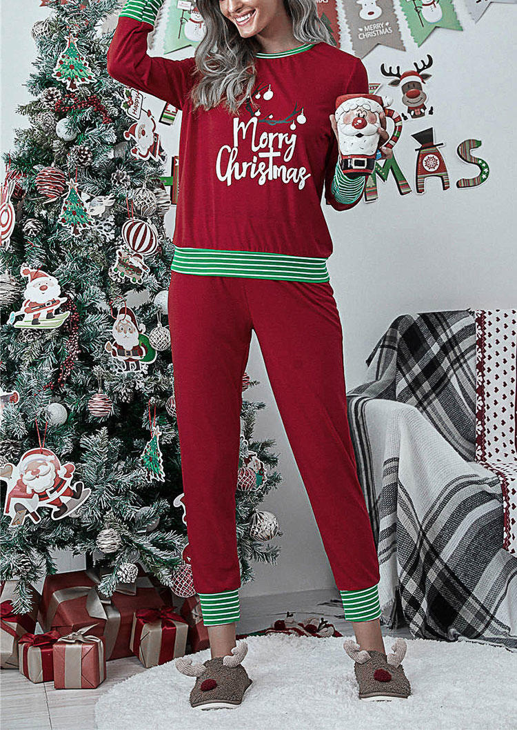 

Sleepwear Merry Christmas Striped Blouse And Pants Pajamas Set in Red. Size: L,M