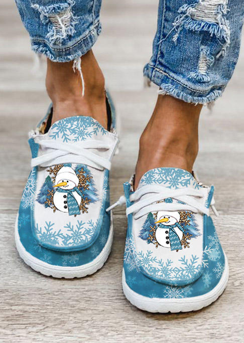 

Sneakers Christmas Snowman Snowflake Leopard Flat Sneakers in Blue. Size