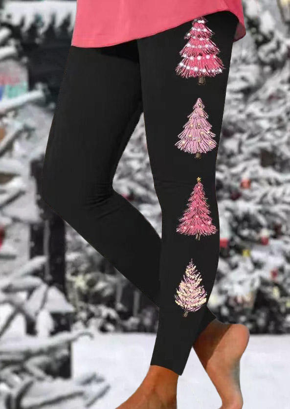 Leggings Christmas Tree Skinny Leggings in Black. Size: XL