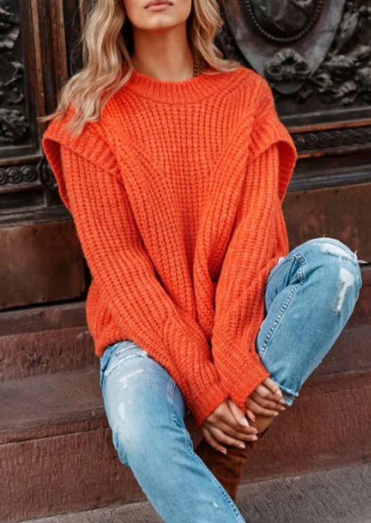 

Sweaters Knitted Long Sleeve O-Neck Sweater in Orange. Size