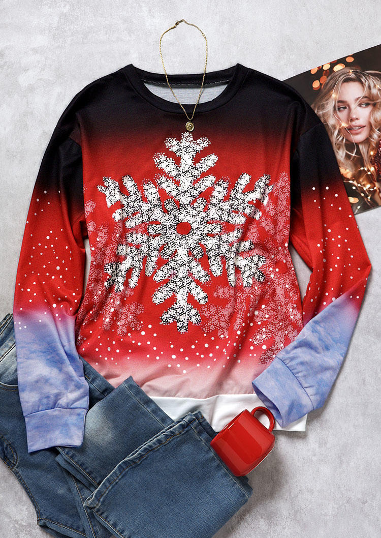 

Sweatshirts Christmas Snowflake Gradient Pullover Sweatshirt in Multicolor. Size