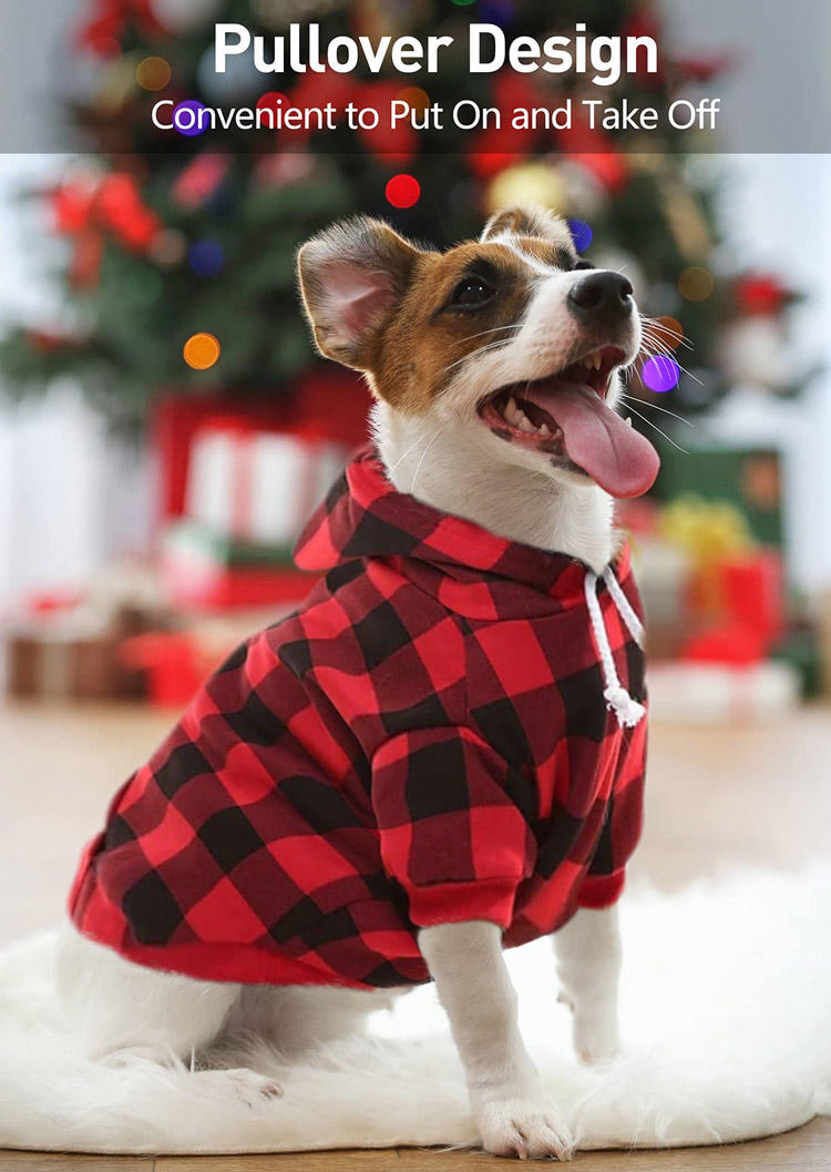 

Pet Products Christmas Plaid Drawstring Kangaroo Pocket Dog Hoodie in Red. Size