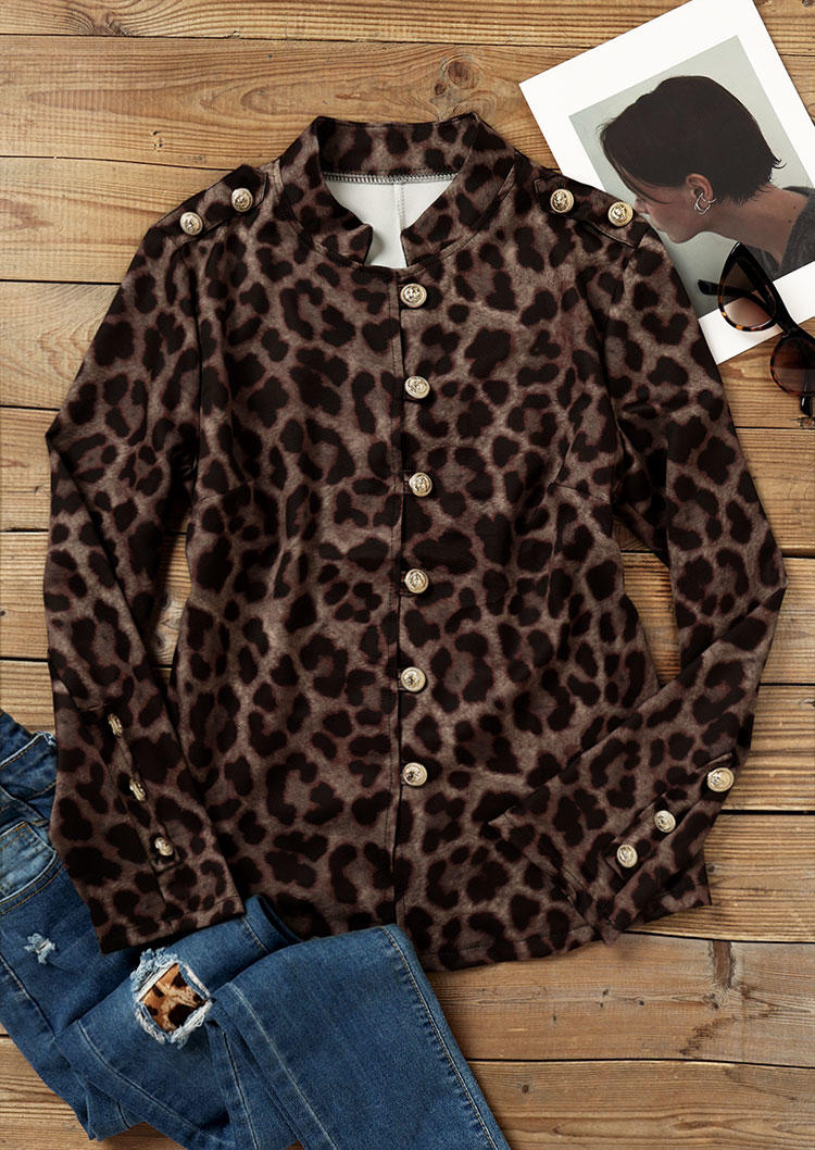 

Jackets Leopard Button Long Sleeve Jacket in Multicolor. Size