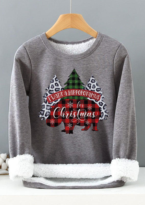 I Want A Hippopotamus For Christmas Tree Plaid Leopard Plush T-Shirt Tee - Gray