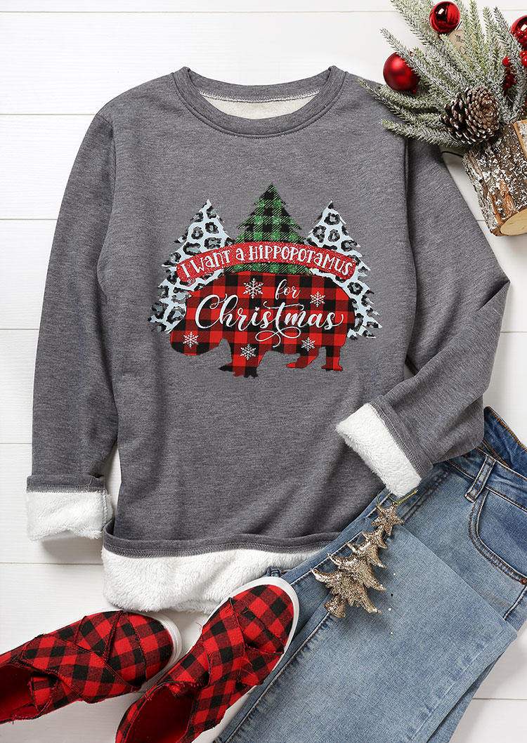 

T-shirts Tees I Want A Hippopotamus For Christmas Tree Plaid Leopard Plush T-Shirt Tee in Gray. Size: L,,XL