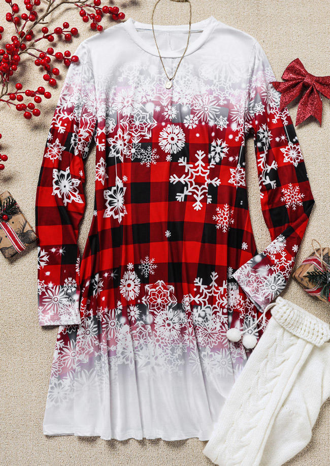 

Mini Dresses Christmas Snowflake Plaid Gradient Mini Dress in Multicolor. Size
