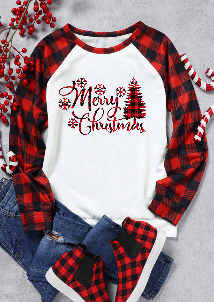 

Sweatshirts Merry Christmas Tree Snowflake Plaid Sweatshirt in Red. Size